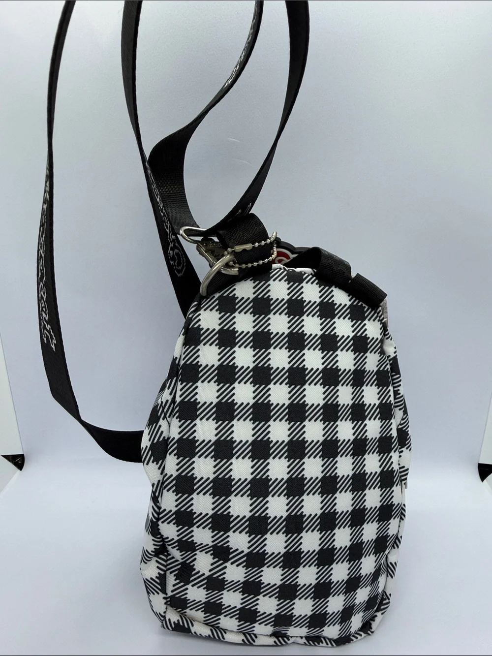Sanrio Black & White Plaid Mini Backpack with Kuromi-style Cat Patch